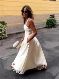 Women's Bohemian Fringe Slit White Dress