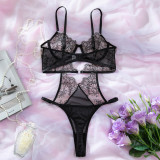 Sexy Push-Up See-Through Low Back Embroidered Patchwork Bodysuit for Women