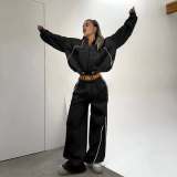Women Contrast Zipper Hoodies and Pants Two-Piece Set