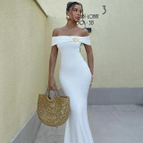 Autumn Women's Chic Off Shoulder Lace-Up Low Back Slim Long Dress