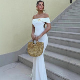 Autumn Women's Chic Off Shoulder Lace-Up Low Back Slim Long Dress