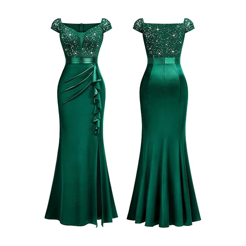 Women's Sexy Lace Sequin Evening Gown Wedding Party Long Dress Bride Dress