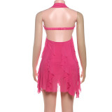Summer Women's Sexy Halter Neck Low Back Asymmetrical Short Dress