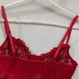 Lace Patchwork See-Through Mesh Sexy Strap Nightdress and G-String Set