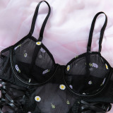 Sexy Strapless Daisy Embroidered Nightclub Bodysuit