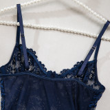 Lace Patchwork See-Through Mesh Sexy Strap Nightdress and G-String Set