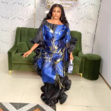 African Women's Plus Size Organza Dress Printed Robe Dubai