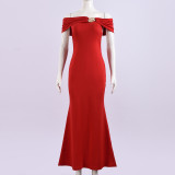 Autumn Women's Chic Off Shoulder Lace-Up Low Back Slim Long Dress