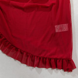 Lace Patchwork See-Through Mesh Sexy Strap Nightdress and G-String Set