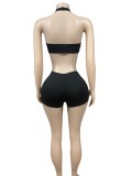 Sexy Slim Halter Neck Strapless Two-Piece Shorts Set