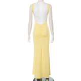 Autumn Fashion Solid Color Chic Slim Ribbon Low Back Women's Sexy Bodycon Dress