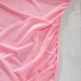 Sexy See-Through Mesh Pearl Strappy Pink Nightgown