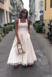 Women's Bohemian Fringe Slit White Dress