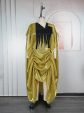 Embroidered Robe African Women's Plus Size Dress Solid Strappy Dress Two-Piece Set