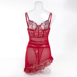 Lace Patchwork See-Through Mesh Sexy Strap Nightdress and G-String Set