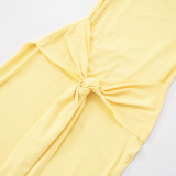 Autumn Fashion Solid Color Chic Slim Ribbon Low Back Women's Sexy Bodycon Dress