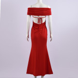 Autumn Women's Chic Off Shoulder Lace-Up Low Back Slim Long Dress