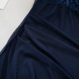 Lace Patchwork See-Through Mesh Sexy Strap Nightdress and G-String Set