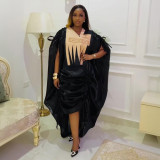 Embroidered Robe African Women's Plus Size Dress Solid Strappy Dress Two-Piece Set