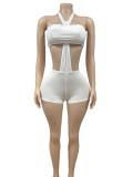 Sexy Slim Halter Neck Strapless Two-Piece Shorts Set