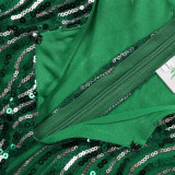Sequin Formal Party Gown African Women's Plus Size Dress with Belt