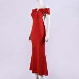 Autumn Women's Chic Off Shoulder Lace-Up Low Back Slim Long Dress