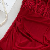 Lace Patchwork See-Through Mesh Sexy Strap Nightdress and G-String Set