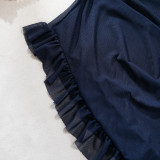 Lace Patchwork See-Through Mesh Sexy Strap Nightdress and G-String Set