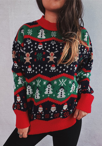 Christmas autumn and winter knitted jacquard acrylic turtleneck long-sleeved sweater