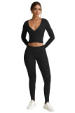 Women V-Neck Workout Autumn/Winter Long-Sleeved Crop Top