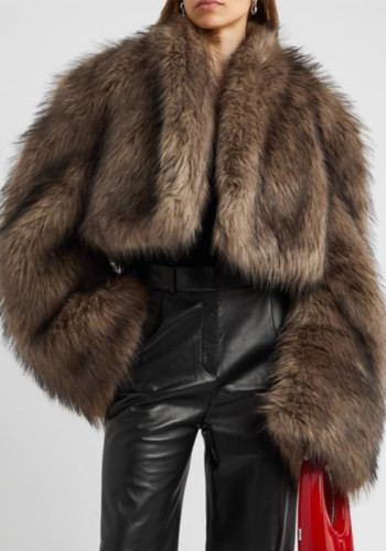 Women Short Pu-Leather Winter Plush Jacket