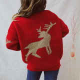 Christmas autumn and winter gold thread jacquard deer round-neck long-sleeved sweater