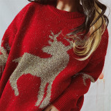 Christmas autumn and winter gold thread jacquard deer round-neck long-sleeved sweater