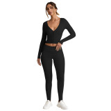 Women V-Neck Workout Autumn/Winter Long-Sleeved Crop Top