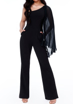 Women Sexy Black Stretchy Color-Block One-Shoulder Jumpsuit Women Sexy Black Stretchy Color-Block One-Shoulder Jumpsuit