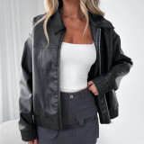 Women Fall/Winter Pu-Leather Long-Sleeve Zippered Sport Baseball Jacket