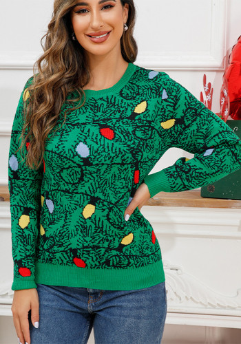 Women Christmas Autumn/Winter Round Neck Illuminated Jacquard Sweater