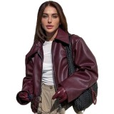 Women Fall/Winter Zippered Pu-Leather Jacket