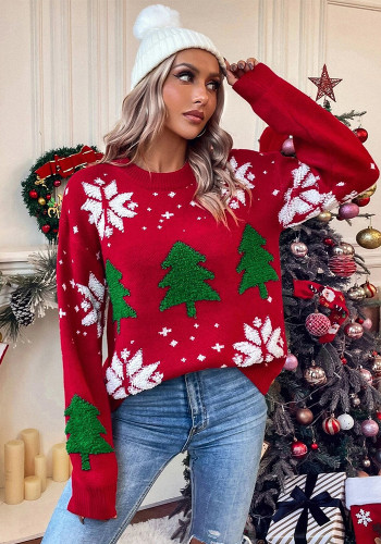 Women Autumn/Winter Knitting Christmas Round Neck Embroidered Jacquard Christmas Sweater