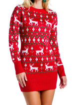 Women Christmas Autumn/Winter Jacquard Casual Sweater Dress Women Christmas Autumn/Winter Jacquard Casual Sweater Dress