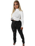Women Beaded Pocket Ripped Denim Pants