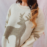 Christmas autumn and winter gold thread jacquard deer round-neck long-sleeved sweater