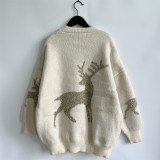 Christmas autumn and winter gold thread jacquard deer round-neck long-sleeved sweater
