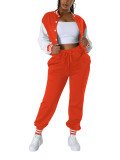 Women Colorblock Long-Sleeve Baseball Top and Pant Two-Piece Set