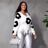 Women Cross Ripped Tassel Dark Long-Sleeved Pullover Knitting Sweater