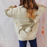 Christmas autumn and winter gold thread jacquard deer round-neck long-sleeved sweater