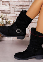Plus-Size Women Autumn/Winter Suede Pleated Block-Heeled Ankle Boots
