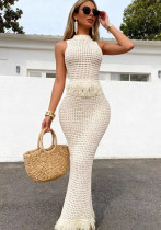 Women Cutout Knitting Tassel Sleeveless Turtleneck Top and Skirt Two-Piece Set Women Cutout Knitting Tassel Sleeveless Turtleneck Top and Skirt Two-Piece Set