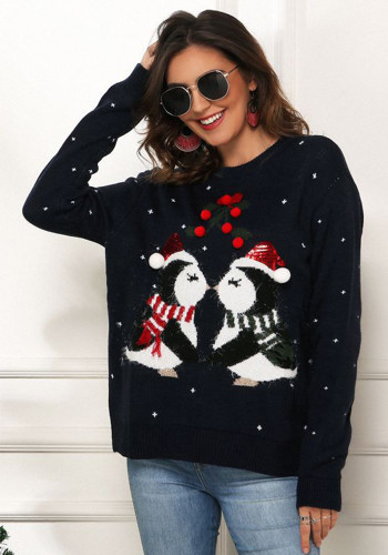Christmas penguin jacquard long-sleeved knitting sweater