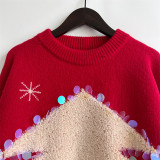 Christmas sequin flocked Christmas tree deer sweater
